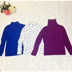 Turtleneck Lot Blue, Purple & Print Tops Long Sleeve Layering Basics Size Small